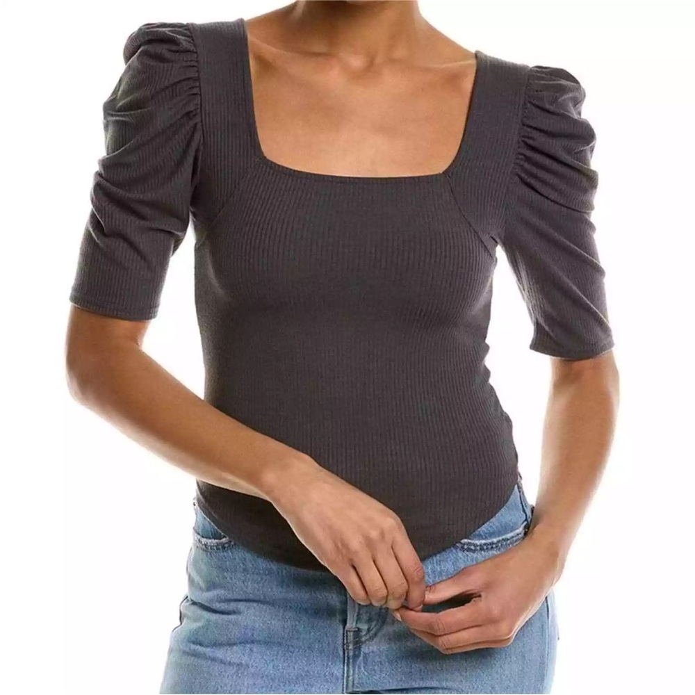 Free People Night Lily Top Ribbed Puff Sleeves Medium